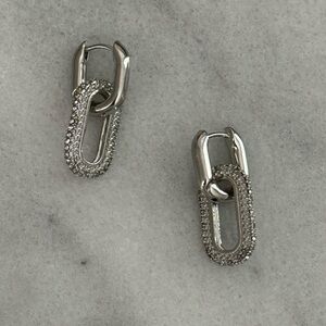 Silver Oval Hoop Crystal Double Chunky Earrings 

Brand New